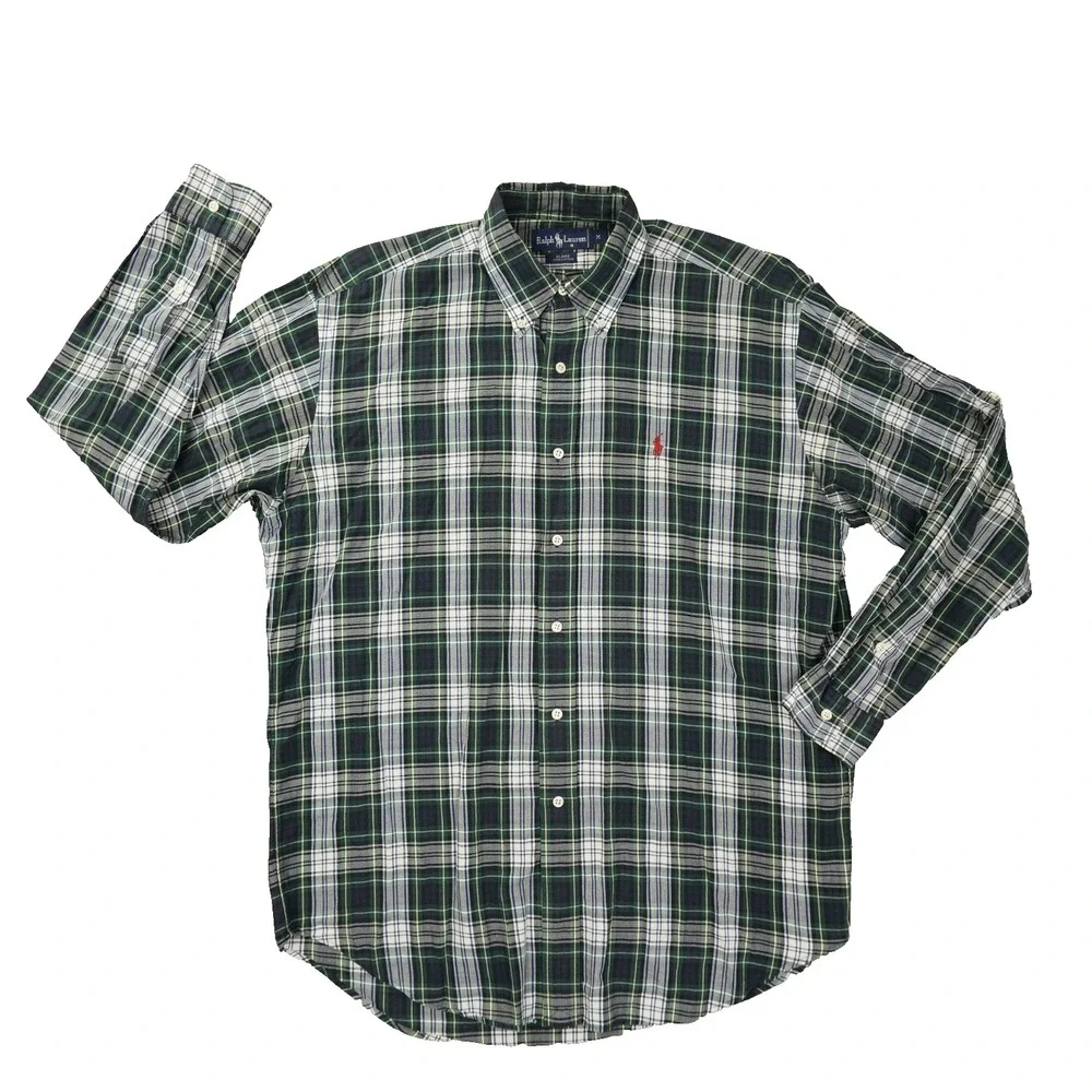 Ralph Lauren Vintage Blaire Button Up Shirt Men's Medium Blue Plaid Preppy 90s